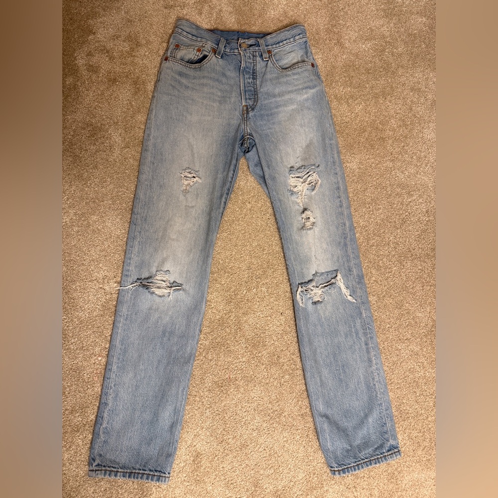 501 Premium Women's Straight Leg Jeans - Light Blue-Measurements on Pictures - Picture 1 of 9